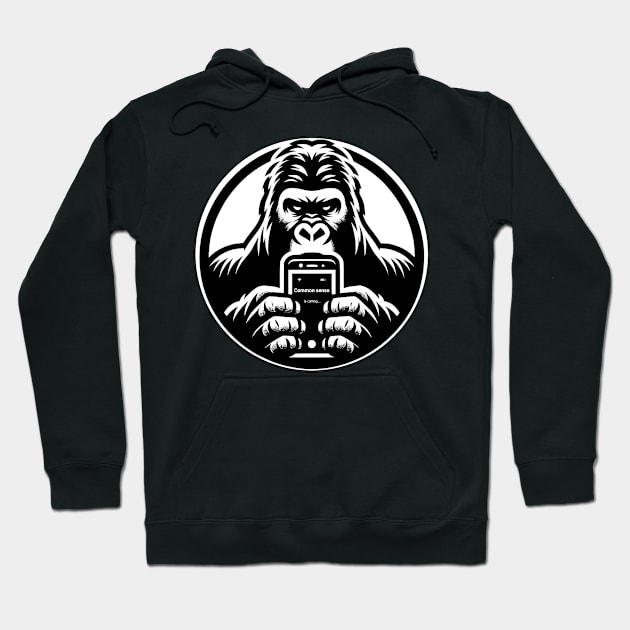 Gorilla With Smartphone 'Common Sense is Calling' Hoodie by SOS@ddicted